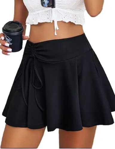 Produktbild: Avidlove Damen Minirock Casual Skaterrock Vielseitige Mini Skirts Sexy Kordelstring Kleid Basic Hoher Taille Röcke Elegant Dessous Faltenrock Tennis Rock，SchwarzS