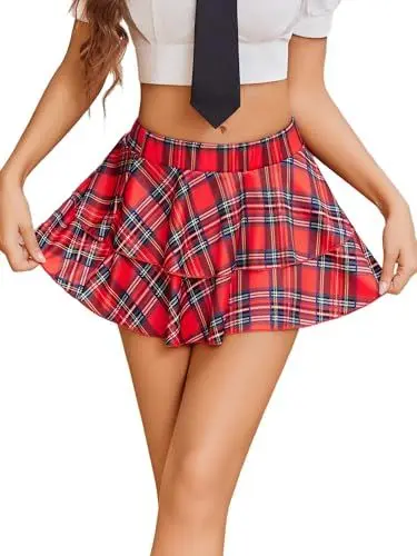 Produktbild: Avidlove Damen Minirock Kurz Hohe Taille A-Linie Elastisch Skater Rock Sexy Rüschen Faltenrock PAT1 XXL