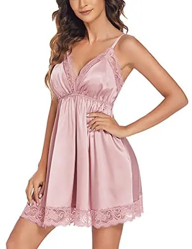 Produktbild: Avidlove Corsage Damen Reizwäsche Unterkleid Damen Sexy Babydoll Spitze Nachtwäsche Satin Chemise Satin Dessous Cami Dessous Rosa L