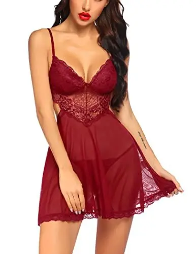 Produktbild: Avidlove Reizende Unterwäsche Negligee Damen BH Set Damen Sexy Nachthemd Damen Lang Weinrot S