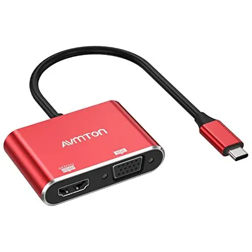Produktbild: AVMTON USB C zu HDMI VGA Adapter mit 4K HDMI, Adapter Vga auf USB C, USB C auf Hdmi Vga Kabel Adapter MacBook, Adapter USB C auf Hdmi und Vga, für MacBook, MacBook Air, Chromebook Pixel