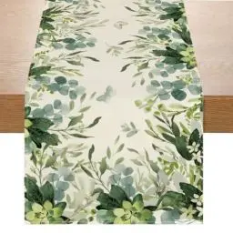 Produktbild: Avoik Eukalyptus Sommer Tischläufer Mode Grünes Blatt Tischläufer Küche Esstisch Dekoration Hochzeit Tisch Dekoration Drinnen Draußen Urlaub Party Dekor 33x180 cm