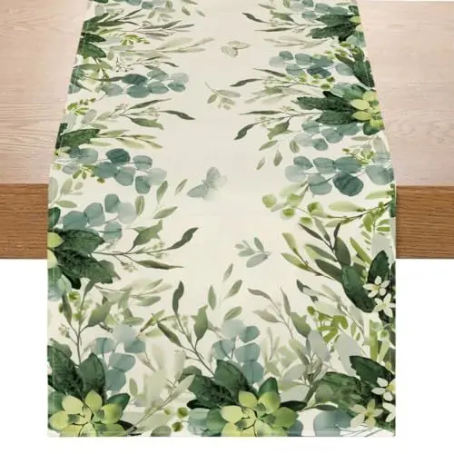 Produktbild: Avoik Eukalyptus Sommer Tischläufer Mode Grünes Blatt Tischläufer Küche Esstisch Dekoration Hochzeit Tisch Dekoration Drinnen Draußen Urlaub Party Dekor 33x180 cm