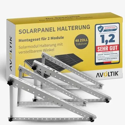 Produktbild: Avoltik Balkonkraftwerk Halterung 2er Set bis 118cm I Solarpanel Halterung für 2 Module I Verstellbar 0-90° I Ideal für Dach, Balkon & Boden