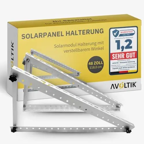 Produktbild: Avoltik Balkonkraftwerk Halterung I Solarpanel Halterung bis 118 cm, Neigungsverstellbar 0-90° I Ideal für Dach, Balkon & Boden (1er Set)