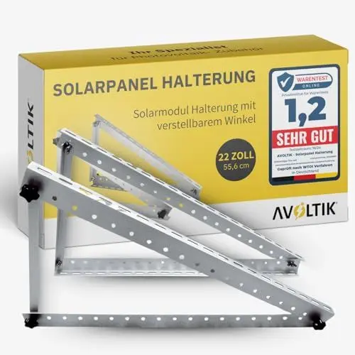 Produktbild: Avoltik Balkonkraftwerk Halterung I Solarpanel Halterung bis 55,6 cm, Neigungsverstellbar 0-90° I Ideal für Dach, Balkon & Boden (1er Set)