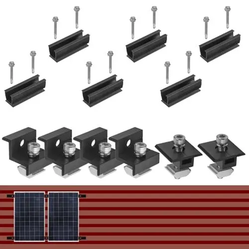 Produktbild: Avoltik Solarpanel Halterung Flachdach I Set für 2 Panele I Solarmodul Halterung Balkonkraftwerk I Flachdach Halterung für PV Module I Solarmodulbefestigungsset mit verstellbarer Endklemme von 30-35mm