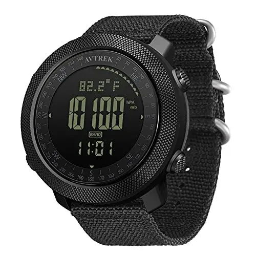 Produktbild: AVTREK Digitale Militär Uhr für Herren Sportuhr mit Kompass Temperatur Schrittzähler Sport Taktische Überlebensuhren mit Hintergrundbeleuchtung Alarm (schwarz)