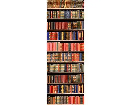 Produktbild: awallo Dekopanel Motiv Bücherregal in den Farben Braun Rot Grün in 100 x 280 cm Fototapete mit Büchern auf Vliestapete Made in Germany einfache und schnelle Verarbeitung