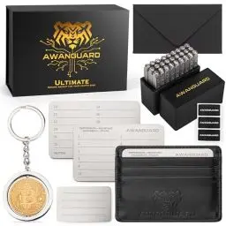 Produktbild: AWANGUARD Ultimate - Bitcoin Steel Wallet, 3x24 Seed Phrase Metallplatte Backup+Test Platte. Punch Set, Recovery Crypto Seeds Storage, Steelwallet Kompatibel mit Ledger, Trezor und ALL BIP 39 Wallets
