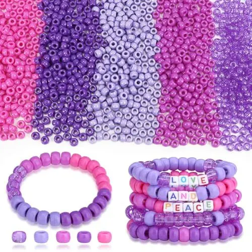 Produktbild: AWARDSEN 970 Stück Pony Perlen Violett, Set Perlen Zum Auffädeln, Armbänder Selber Machen Set, Kandi Beads für Armbänder, Schmuck, Ketten, Basteln