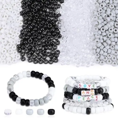 Produktbild: AWARDSEN 970 Stück Schwarze Perlen, Pony Beads, Set Perlen Zum Auffädeln, Armbänder Selber Machen Set, Kandi Beads für Armbänder, Schmuck, Ketten, Basteln