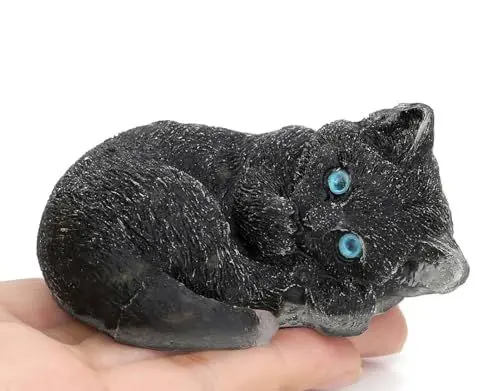 Produktbild: AWARDSEN Niedlich Schwarz Harz Kristalle Cats, Obsidian 1 Stück Katze Figur Ornamente, Steine Hristalle Harz Kätzchen, Katzenstatue für Katzenliebhaber