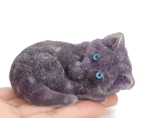 Produktbild: AWARDSEN Niedlich Violett Harz Kristalle Cats, 1 Stück Amethyst Katze Figur Ornamente, Steine Hristalle Harz Kätzchen, Katzenstatue für Katzenliebhaber