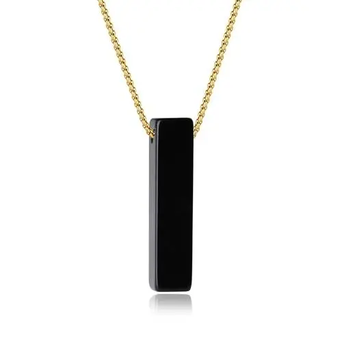 Produktbild: AWARDSEN Rechteckig Edelstein Kette, Obsidian Crystal Necklace, Black Rope Natural Gemstone Necklaces for Men, Bester Papa Geschenke, Geschenk für Papa