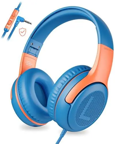 Produktbild: awatrue Kinder Kopfhörer, Kabel Kinderkopfhörer mit Mikrofon, Over Ear Kopfhörer Kinder für Schule/Reisen/PC/Tablet, 85/94dB Lautstärkenbegrenzer, Stereo Sound, Faltbare, Audio-Sharing