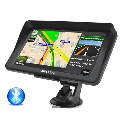 Produktbild: AWESAFE Bluetooth Navigationsgeräte für Auto, 7 Zoll Touchscreen, GPS Navigation für LKW PKW KFZ, 2023 Europa Karten unterstützt lebenslang kostenloses