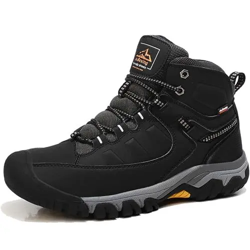 Produktbild: AX BOXING Winterschuhe Herren Gefüttert Winterstiefel Warm Wanderschuhe Draussen Winterboots Rutschfeste Wanderstiefel Schneestiefel Trekkingschuhe 41-46 EU (Helles Schwarz, 46 EU)