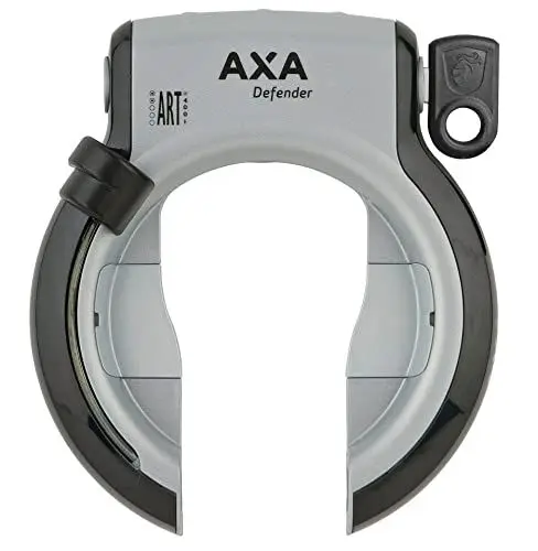 Produktbild: AXA Defender Rahmenschloss grau – 63 mm breite Öffnung – Schlüssel nicht abziehbar – Sicherheitslevel 12 – Einsteckkette Kompatibel