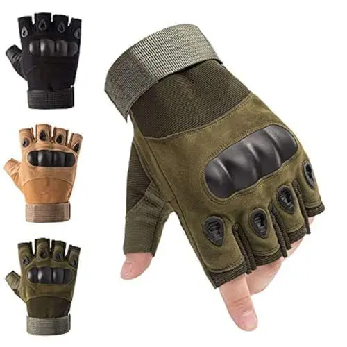 Produktbild: AXELENS Motorradhandschuhe Militär Taktische Fingerlose Halbfinger Handschuhe Herren fur Motorrad Rad Arbeit Anti-rutsch Outdoor Wattiert MTB Winddicht mit Knöchelschutz - Militärgrün M