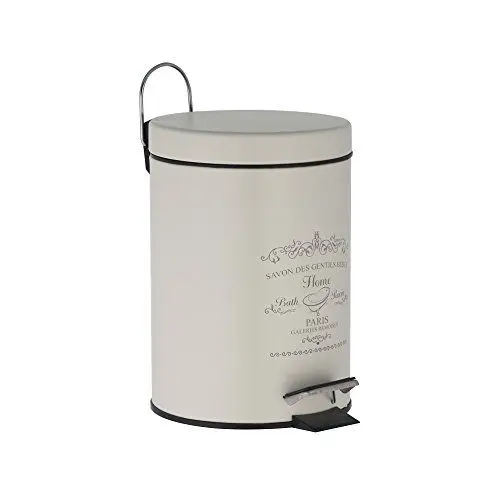 Produktbild: axentia 126794 Kosmetikeimer Paris, Mülleimer aus Metall als Badausstattung, Abfalleimer mit 3 L Fassungsvermögen, Treteimer für das Badezimmer, ca. Ø 17 x 24,5 cm, altweiß