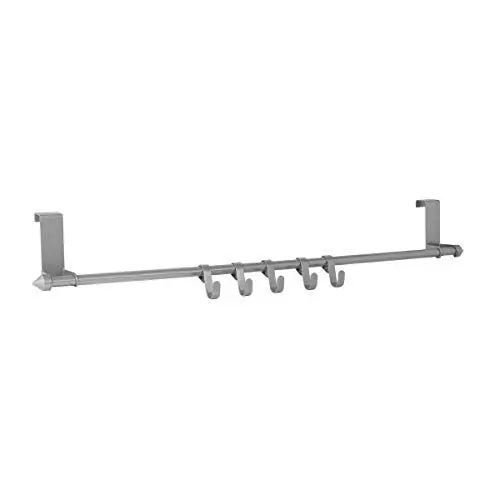 Produktbild: axentia Türgarderobe in Silber mit 5 Haken - Hängegarderobe ohne Bohren - Garderobe zum Einhängen in die Tür - Metall Türhakenleiste für Küche & Bad