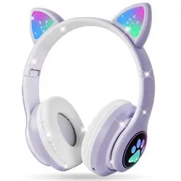 Produktbild: AXFEE Kopfhörer Kinder, Kinderkopfhörer Bluetooth, Mädchen Katzenohr Kopfhörer Over-Ear mit LED-licht Faltbare Stereo Kopfhörer Kabellose, Kopfhörer Kinder mit Mikrofon,Micro SD/TF für Handy/Tablet/PC