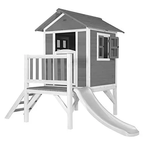 Produktbild: AXI Spielhaus Beach Lodge XL in Grau mit Rutsche in Weiß | Stelzenhaus aus FSC Holz für Kinder | Kleiner Spielturm für den Garten
