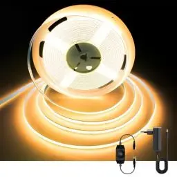Produktbild: AXMOTUT COB LED Streifen 10m, Warmweiss 2700K 24V 320LEDs/M CRI90 LED Strip Light, Dimmbar LED Streifen mit Netzteil, für Zuhause Partei deko, DIY Dekoration