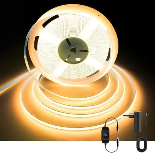 Produktbild: AXMOTUT COB LED Streifen 10m, Warmweiss 2700K 24V 320LEDs/M CRI90 LED Strip Light, Dimmbar LED Streifen mit Netzteil, für Zuhause Partei deko, DIY Dekoration