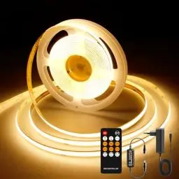 Produktbild: AXMOTUT COB LED Streifen 5m, Warmweiss 2700K 24V 320LEDs/M CRI90 LED Strip Light, Dimmbar LED Streifen mit RF Fernbedienung und Netzteil, für Zuhause Partei deko, DIY Dekoration