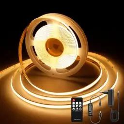Produktbild: AXMOTUT LED Strip 3m, COB LED Streifen Warmweiss 2700K, LED Lichtband 24V 320LEDs/M, Dimmbar Led Streifen 3Meter mit RF Fernbedienung und Netzteil, CRI90 für Zuhause Partei deko, DIY Dekoration