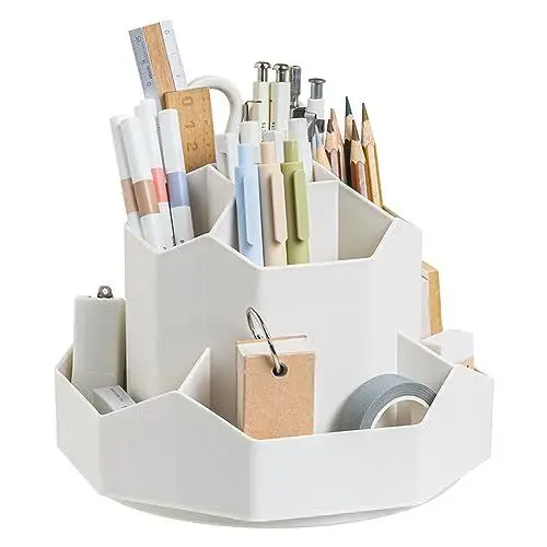 Produktbild: Axroad Mall 360° Drehbarer Stifthalter, Make-up-Pinselhalter mit 9 Fächern, Große Kapazität Stifteköcher Schreibtisch Bleistifte Organizer Büro Schreibwaren Aufbewahrungsboxen (Beige)