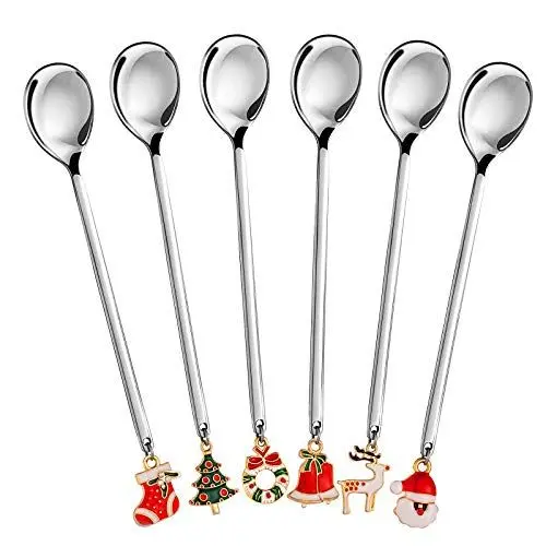 Produktbild: AXspeed Weihnachtslöffel, 6-teiliges Edelstahl-Löffel-Kochset mit Weihnachtsanhänger, Kaffee-Rührlöffel, Teelöffel, Dessertlöffel, mit Geschenkverpackung