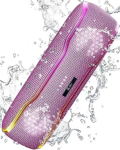 Produktbild: AY Bluetooth Lautsprecher Musikbox Tragbarer IPX7 Wasserdicht Bluetooth Box mit Bunten Licht und Satten Bässen, Stereo-Pairing, Eingebautes Mikrofon, 24h Akku, Perfekt für Zuhause, Draußen