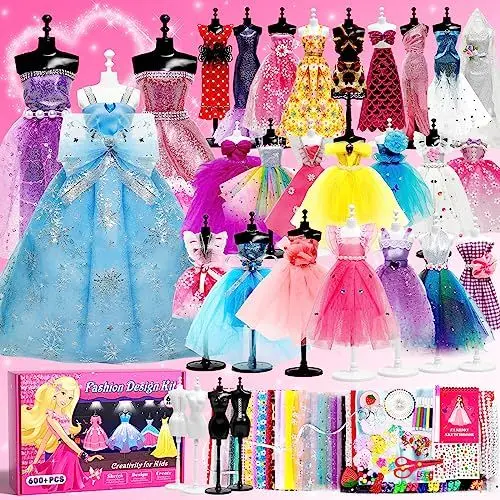 Produktbild: AYIQUTY 1000+PCS Modedesign-Kits für Mädchen, Kreativität, DIY Kunst Bastelset für Kinder mit 4 Schaufensterpuppen & Skizzenbuch, Lernspielzeug-Nähset für Teenager-Mädchen 6 7 8 9 10 11 12+Jahre