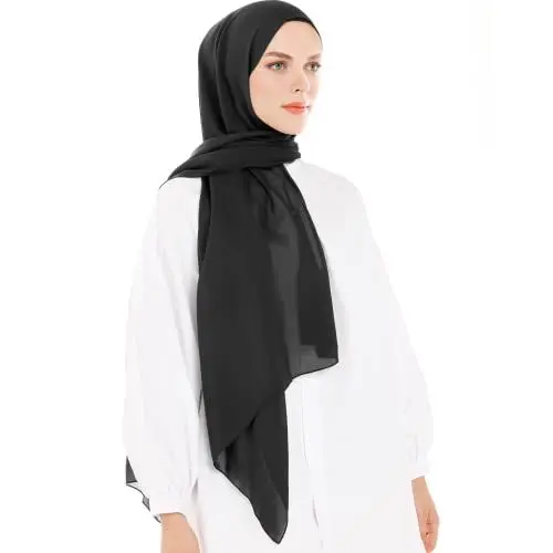 Produktbild: Ayisah Selda - Hijab Kopftuch Damen muslimisch - Seidenweiche Chiffon Hijab 180x70cm - Moderne islamische Chiffon Kopftücher für Damen - Premium Chiffon Qualität - Damen Tuch Schal - Schwarz