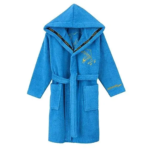 Produktbild: Aymando Kinderbademantel | Luxus Morgenmantel mit Gold bestickten Motiv | Edel Qualität 100% Baumwolle mit Geschenkverpackung | für Jungs und Mädchen | Delfin, Größe 116-128, Petrol-Gold