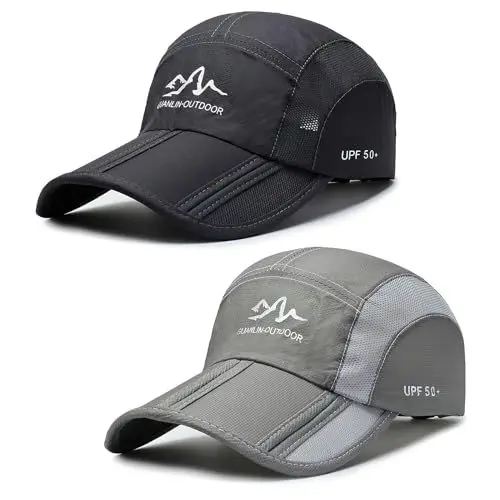 Produktbild: AYPOW 2 Pack Baseball Cap Herren Damen, Faltbar Schnell Trocknend BaseCap mit Atmungsaktivem Mesh, Sports Running Cap Sonnenhut Baseballkappe Unisex Verstellbar Outdoor Tennis Golf UV-Schutz Cap