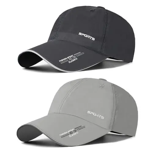 Produktbild: AYPOW 2 Pcs Baseball Cap Herren Damen, Schnelltrocknend Basecap Running Cap mit Reflektierende Krempe Unisex, Leichte Schildmütze Verstellbar Draußen Kappen Sonnenhut Golff Tennis Cappy Sommer Caps