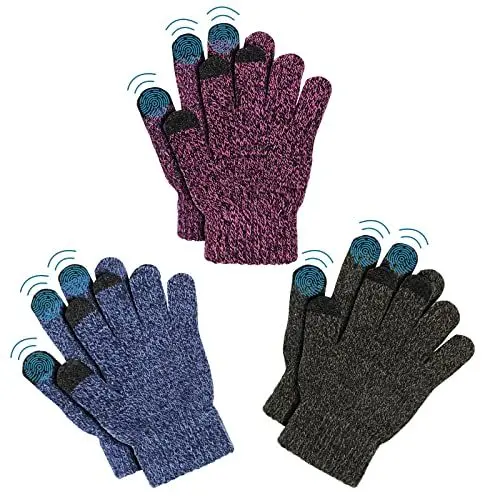 Produktbild: AYPOW 3 Paar Kinder Winter Warme Handschuhe, Elastisch Thermo Fleece Futter Touchscreen Outdoor Vollfinger Strickhandschuhe für 4-8 Jahre alte Jungen Mädchen Kinder, Wintertaugliches Tägliches Tragen