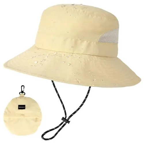 Produktbild: AYPOW Regenhut Damen Sonnenschutz Herren Wasserdichter UV Schutz Fischerhut Faltbar mit Kinnriemen Verstellbare Anglerhut Schnell Dry Bucket Hat Sommermütze Outdoor Aktivitäten Wandern Safari