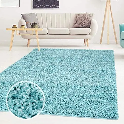 Produktbild: ayshaggy Shaggy Teppich Hochflor Langflor Einfarbig Uni Türkis Weich Flauschig Wohnzimmer, Größe: Läufer 80 x 300 cm