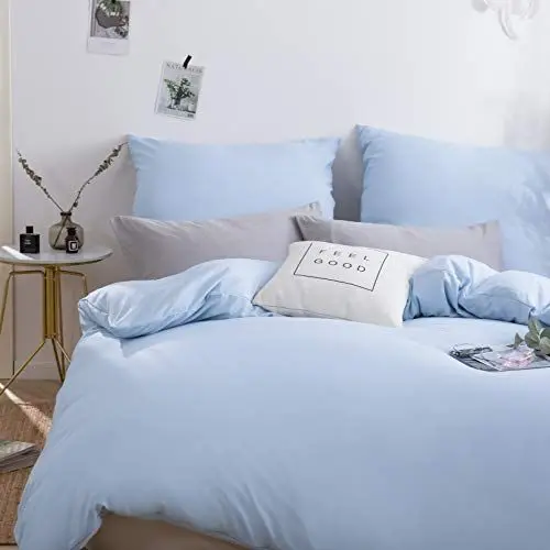 Produktbild: AYSW Bettwäsche gebürstet Microfaser 1 Bettbezug 200x200cm + 2 Kopfkissenbezug 80x80cm mit Reißverschluss Spa Blau