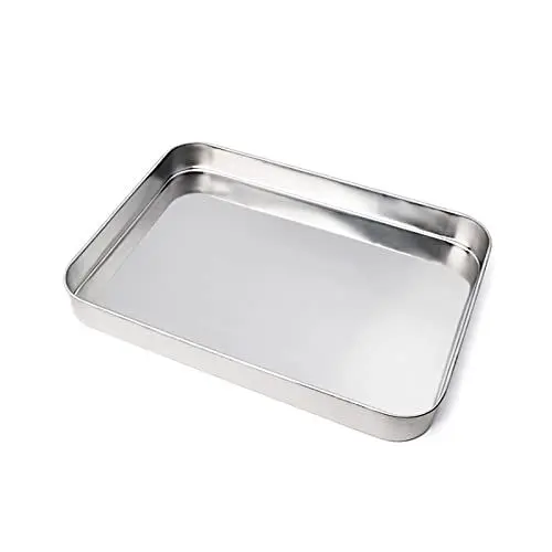 Produktbild: AYUBOOM Backblech, Hotelblech, 304 robuste Edelstahl-Backblechpfanne, tief, antihaftbeschichtet, überlegene Spiegeloberfläche, Grillpfanne, spülmaschinenfest (28,5 x 36,2 x 6 cm)