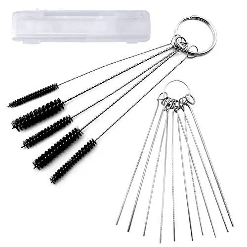 Produktbild: AYWFEY Vergaser Carbon Dirt Cleaner Reinigungswerkzeuge Kits, 10 Reinigungsnadeln + 5 Nylonrohrbürsten für Auto Motorrad ATV Moped Schweißer Power Sport Carb Chainsa