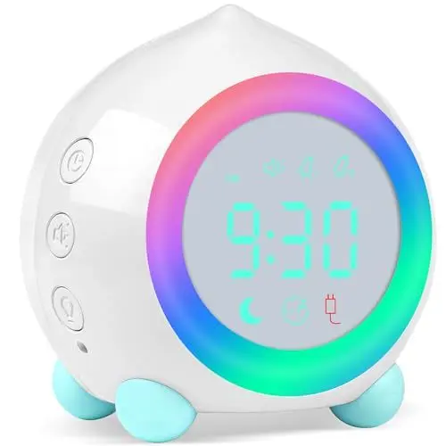Produktbild: Ayybboo Kinderwecker Digitaler,Wecker Digital Sonnenaufgangssimulator Kinderwecker für Mädchen Jungen mit Bunte Lichter Leiser Wecker Ohne Ticken Schlafzimmer (Weiß)