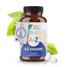 Produktbild: A-Z Complete - Multivitamin Kapseln Hochdosiert - Mineralien - 120 Kapseln - Zink Vitamin B Komplex Magnesium - Vegan Ohne Zusätze - in Deutschland hergestellt - Rhein Nutrition