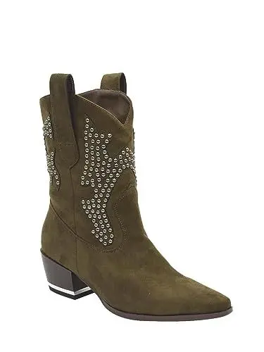Produktbild: Azarey - Cowboy-Stiefel in grünbraun mit Nieten - Bequeme Damenstiefeletten für den Winter (Grün - 38)