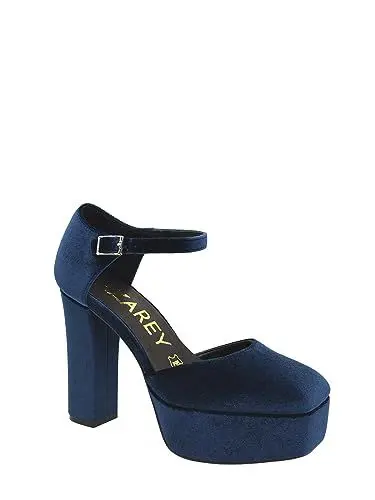 Produktbild: Azarey - Samtschuh mit Plateausohle in Blau und Schnallenverschluss - Damenschuhe aus Samt mit Plateau - Extra Bequeme Pumps (Blau - 39)